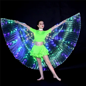 Детски led нови танцьори изпълняват флуоресцентни крила на пеперуда танц на корема карнавални костюми за изпълнения на Коледни танци крила