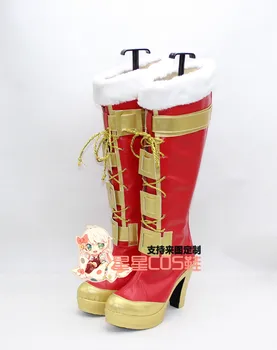 ХАХА, Момичета Червено Златен Хелоуин Коледа Cosplay Обувки, Ботуши X002